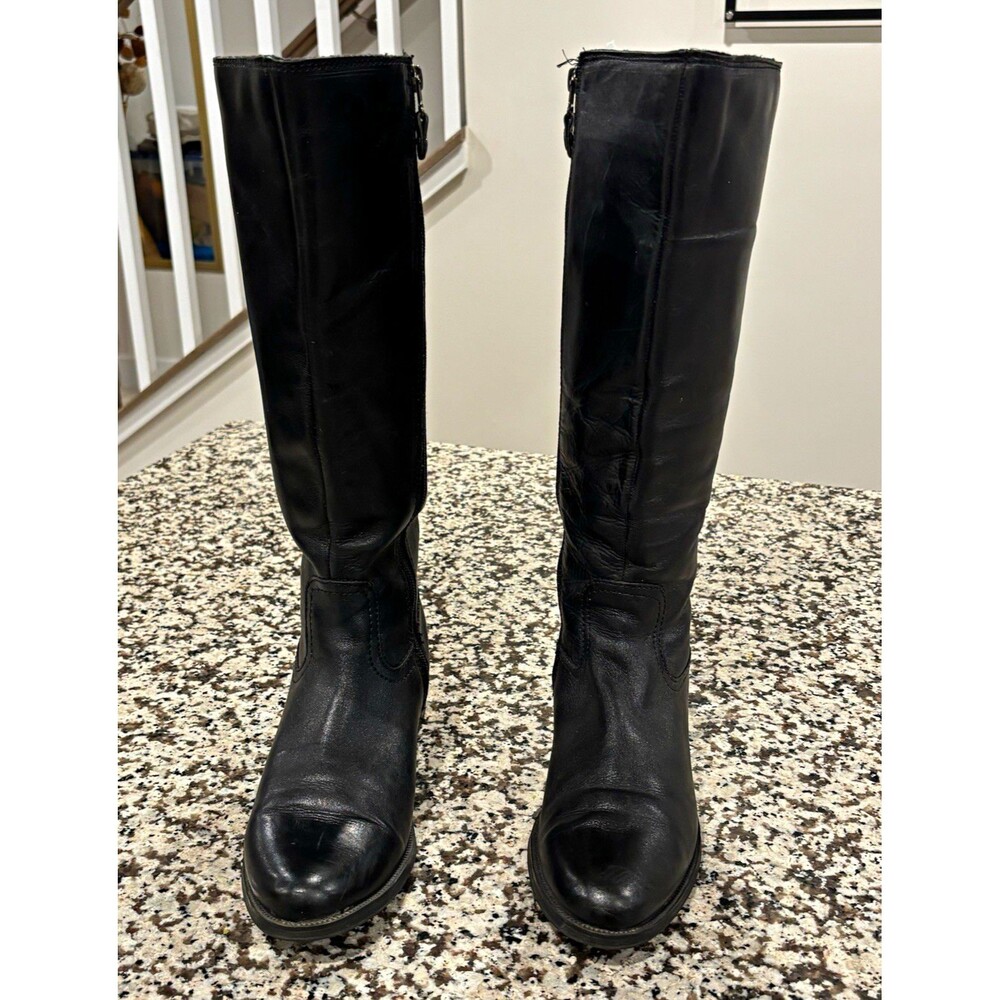 Bussola Black Leather Tall Riding Boots Knee High Zip Womens Size 8
